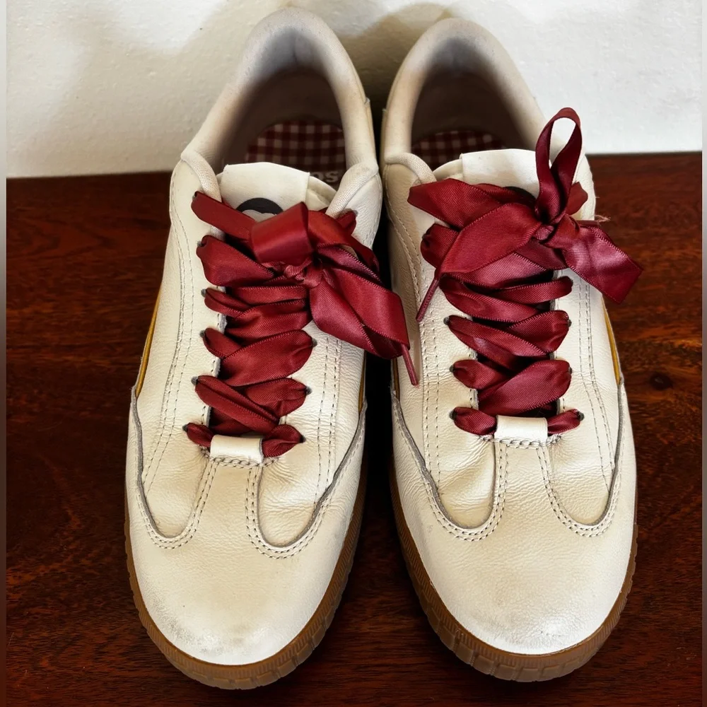 SOREL ONA Drift Shoes Sneakers Cream White Coral Pink Ribbon Laces size 9 Womens